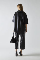 Black-PU Straight-Fit Crop-Trousers